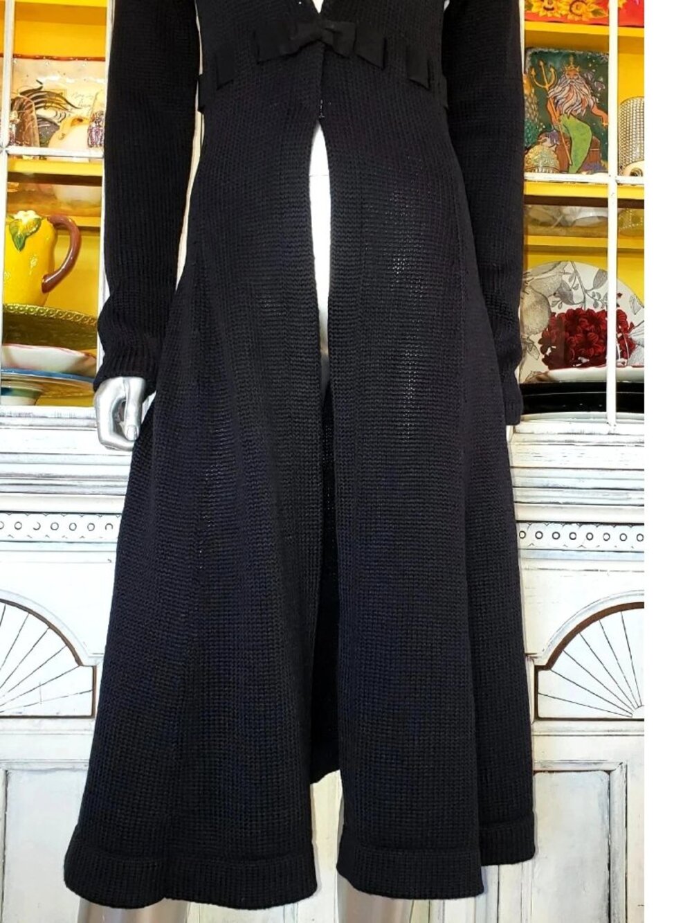 Vintage Betsey Johnson New York Duster Coat Black Sweater Dress Knit Jacket M S - Picture 13 of 14